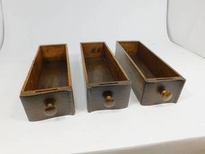 lot 136 image: 3 Vintage Varnished Wood Sewing Machine Drawers