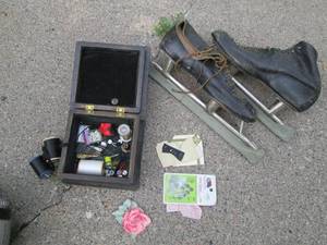 lot 27 image: Vintage Ice Skates, Wood Box With C...