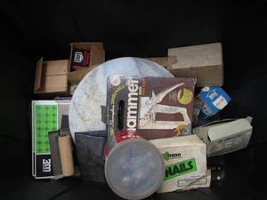 lot 46 image: Large Tote With Radio Tubes, Hardwa...