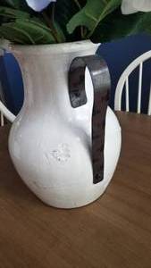lot 76 image: Pretty Cream Rustic Earthenware Pitcher with Silk Hydrangea