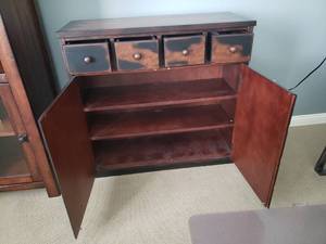 lot 25 image: Pottery Barn Rustic Faux Spice Console Cabinet