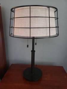 lot 44 image: Pair of Industrial Iron and Canvas Lamps
