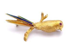 lot 5A image: Upscale Designer Merrin 18k and Burmese Ruby Brooch  Pin