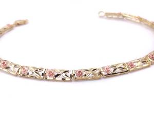lot 28 image: Rose Motif Rose and Yellow Gold Estate Bracelet