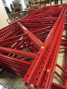 MECALUX STEEL PALLET RACKING, 14 TALL FRAMES  WITH 10 CROSSBEAMS