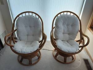 lot 2 image: Pair Of Bamboo Swivel Chairs