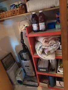 lot 53 image: Contents Of Closet-Bring Boxes.  Includes Hoover Self Propelled Upright & Hoover Portapower