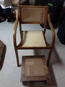 lot 79 image: Cane Arm Chair With Foot Stool (Matches Lot 71)