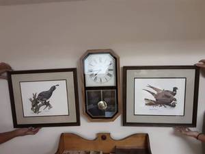 lot 119 image: Wall Clock, Quail, Pheasant Prints