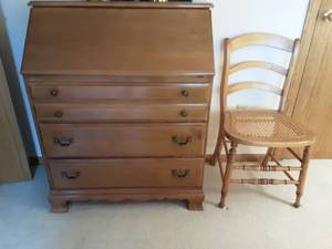 lot 151 image: Secretary Writing Desk & Cane Seat Chair 32x16x39