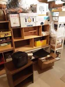 lot 190 image: Large Lot Seasonal Decor, Shelves, Blankets, TV & Cabinet