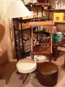 lot 194 image: 2-Foot Stools, Side Table, Tray Table, Floor Lamp