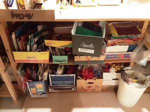 lot 199 image: 8 Long Work StationGift Wrap & Office Supplies-Printer, Clocks, Misc.