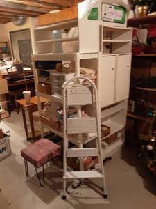 lot 202 image: White Shelving, Cabinets, Shoe Organizers, Step Ladder, Stool