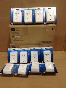 lot 59 image: Lot of 8 New Commercial Electric 4.2 Amp 2-Outlet 2-USB Wall Tap Power Station, White