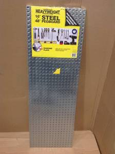 lot 73 image: Knape & Vogt 16 in. x 48 in. Diamond  Plate Galvanized Steel  Pegboard