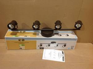 lot 77 image: Hampoton Bay 4-Light Bronze LED Dimmable Fixed Track Lighting Kit with Straight Bar Metal Shade in good condition