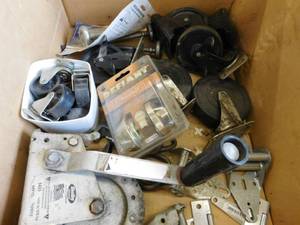 lot 48 image: Misc. lot - Caster Wheels, Garage Rollers, Winch