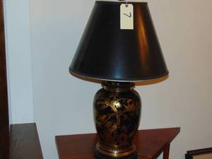 lot 7 image: Vintage Marboro lamp elegant gold on black with black paper shade 35 x 21