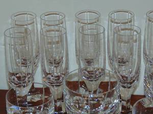 lot 11 image: Set of Assorted Baccarat Mercure  Crystal Mercury pattern 8 #1 water 2 #2 water 9 fluted and 1 coup champagne 1 claret wine