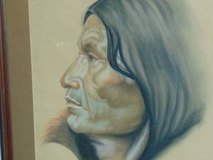 lot 20 image: 1974 Portrait of Mosquito Hawk  Original Native Art of Steve Premo Framed 