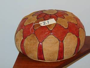 lot 21 image: Moroccan leather Pouf ottoman handmade pouf footstool 22 x 13 in good condition