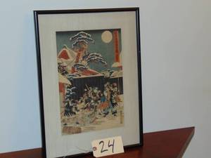 lot 24 image: Mid 19th Century Antique Japanese Woodblock Print 15 x 22 framed at Beard Art Gallery