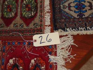lot 26 image: Set of 3 Table placemat with  OrientalTurkish rug designs and real white fringes Hand woven 11 x 11