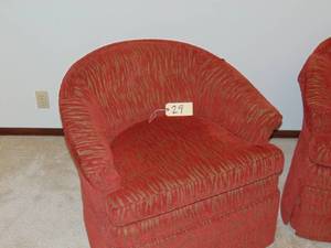lot 29 image: Mid century modern, vintage pair of Erwin Lambeth upholstered swivel chairs, comfort height