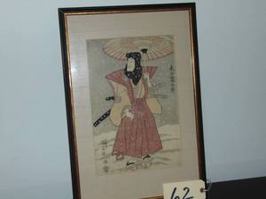 lot 62 image: Japanese woodcut 22 x 15 framed by Vern Carver Gallery