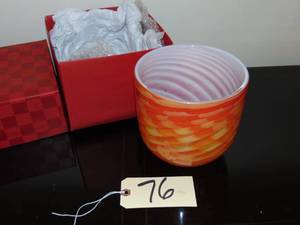 lot 76 image: SASAKI Crystal Handcrafted Bowl Striped Orange Yellow