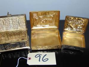 lot 96 image: 3 vintage Jewelry Trinket Box Gold Leaf  no polishing required