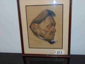 lot 117 image: Steve Premo Hoop on Forehead native American pencil drawing
