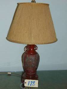 lot 128 image: Carved Ceramic Lamps by The Marbro Lamp Company 16 x 28