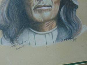 lot 153 image: Steve Premo Victorio Apache original pencil sketch 22 x 25 framed Vern Carver Gallery