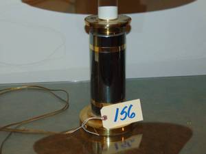 lot 156 image: Vintage Lamp black and gold and Black Fabric over Paper Shade