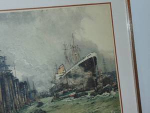 lot 157 image: Kasimer Antique Color Etching Signed 36 x 31  , Luigi Hamburg Harbor signed Luigi Kasimer