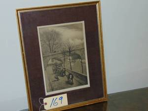 lot 169 image: Antique etching  rare art Signed 16 x 20 framed by Beard Gallery