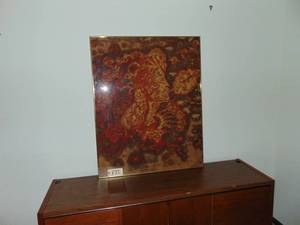 lot 172 image: 1975 Modern Wall Hanging Tie Dye Batik Original Art Artwork 44 x 36 Gold Color Metal Frame