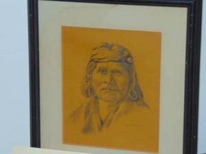 lot 191 image: Vintage Don Applebee, native American artist original pencil sketch 11 x 9 framed by Beard Gallery