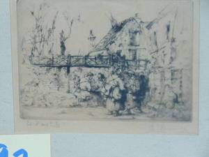 lot 192 image: Antique Etching  rare signed etching WW I 10 x 11 framed by Beard Gallery