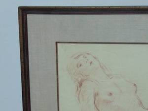 lot 197 image: Vintage Female nude Sketch signed original 24 x 19 framed