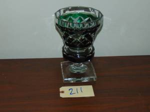 lot 211 image: Vintage Belgium  EMERALD GREEN CUT TO CLEAR CRYSTAL 10 tall