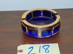 lot 218 image: Glass ash tray cobalt blue and gold