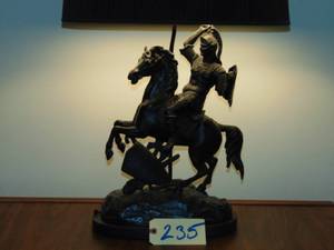 lot 235 image: Horse and rider, metal  lamp