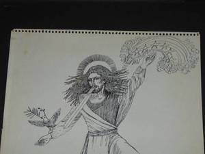 lot 246 image: Al Brunelle Man with Sword from sketch pad 17 x 14