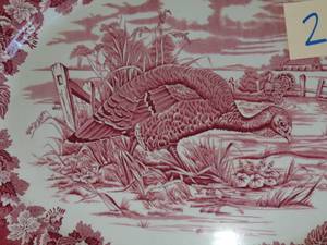 lot 259 image: ENOCH WOODS BURSLEM Red Transferware 21 TURKEY PLATTER Thanksgiving England 21 x 17