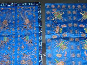 lot 268 image: 2 Blue Oriental Embroidery kept in original box 19 x 10 and 19 x 9