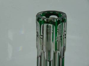 lot 272 image: Val Saint Lambert crystal vase emerald green Art Deco Belgium Clear crystal cut double emerald green, rich size, very good quality, cut diamond point, facets and pellets. 10 x 3