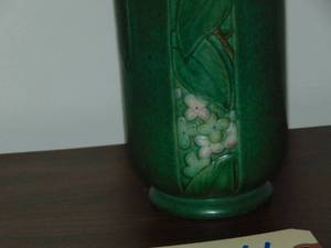 lot 274 image: Antique Green pottery vase signed 10 Tall